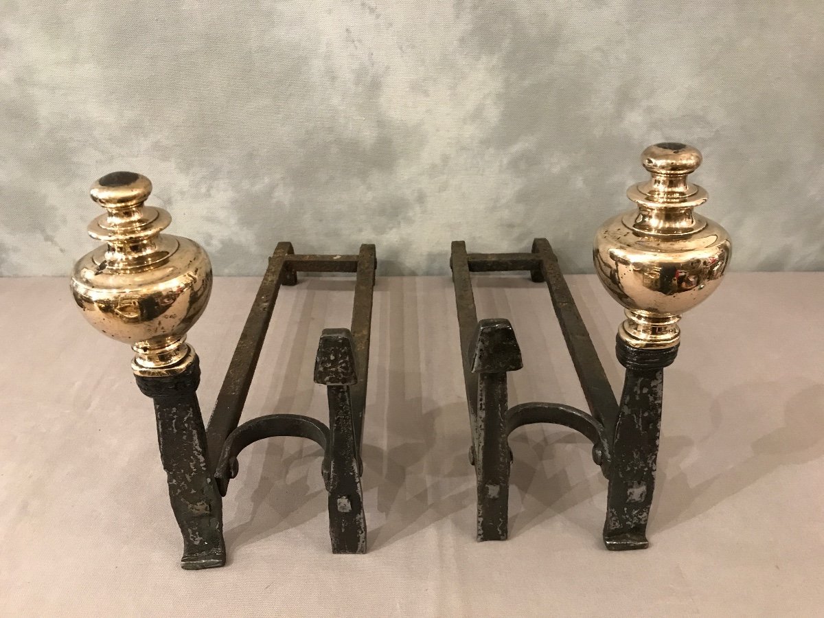 Pair Of Andirons In Brass From The Late 17th And Early 18th Centuries -photo-2