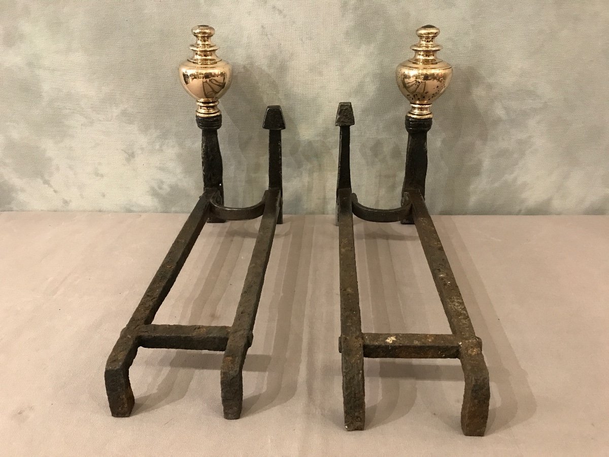 Pair Of Andirons In Brass From The Late 17th And Early 18th Centuries -photo-4