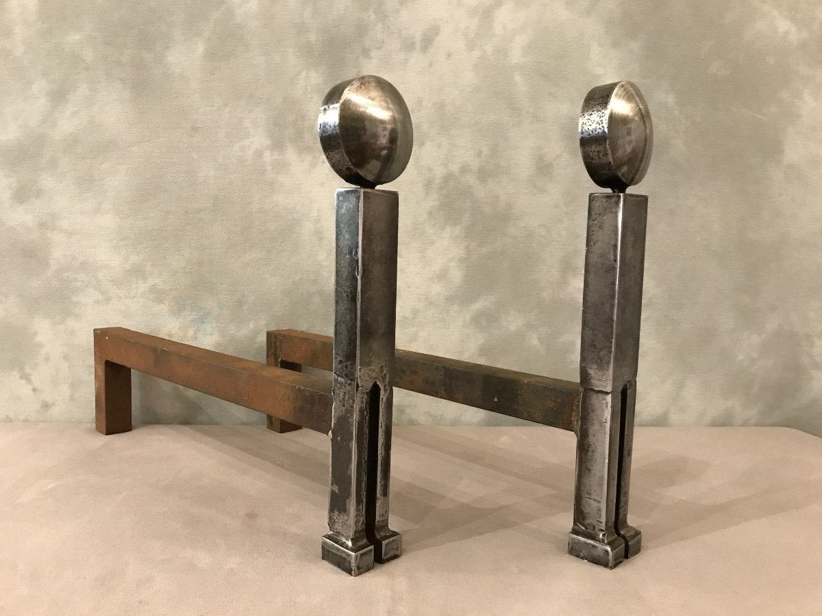 Modernist Iron Andirons Circa 1970-photo-4