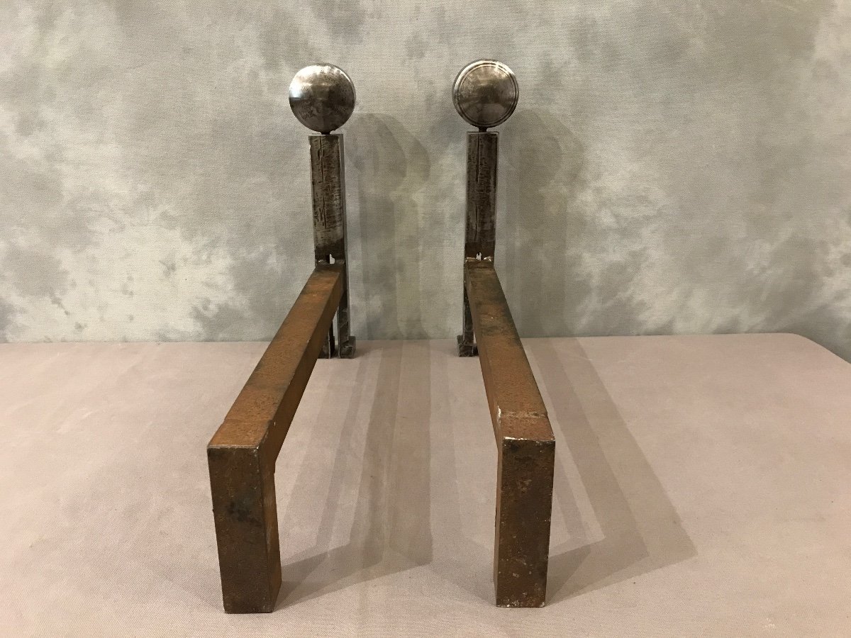 Modernist Iron Andirons Circa 1970-photo-1