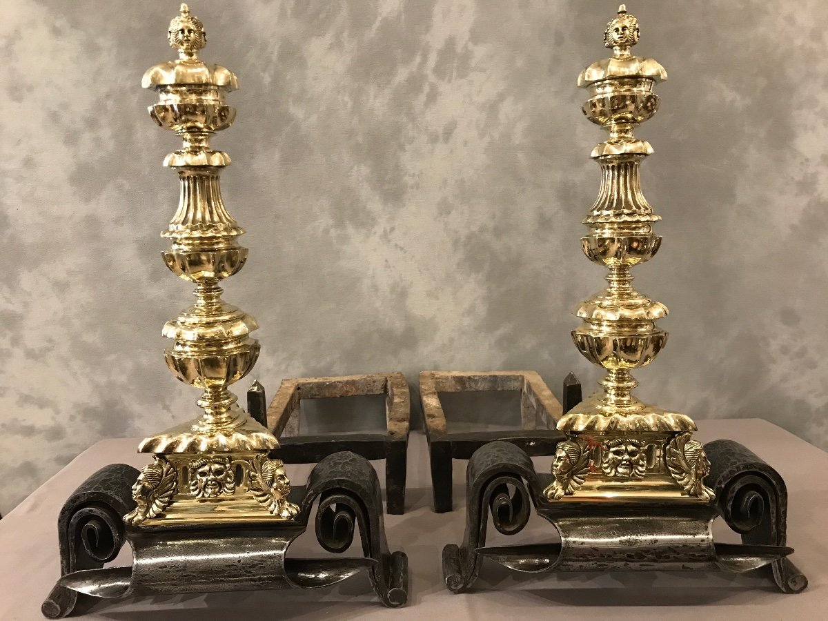 Important 17th Century Iron And Bronze Andirons -photo-4