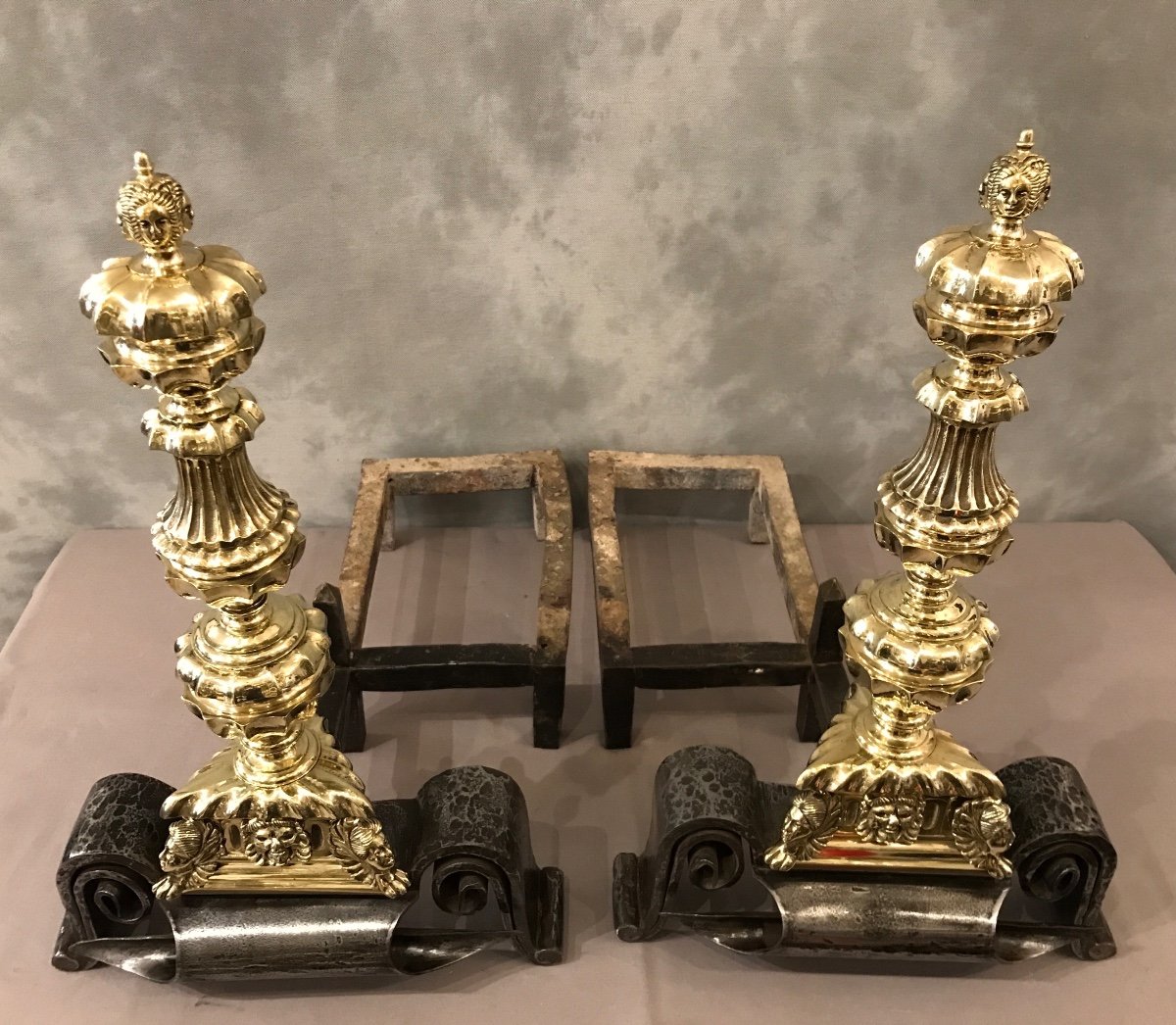 Important 17th Century Iron And Bronze Andirons -photo-5