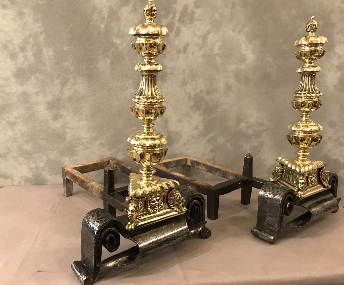 Important 17th Century Iron And Bronze Andirons -photo-6