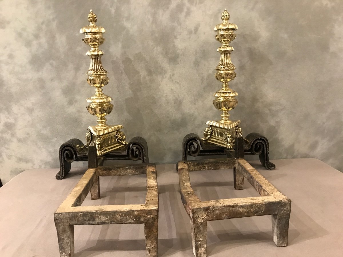 Important 17th Century Iron And Bronze Andirons -photo-7