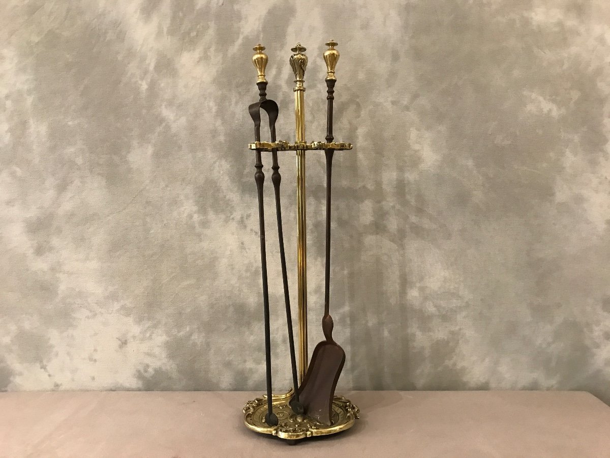 19th Century Bronze And Iron Fireplace Servant With Shovel And Tongs 