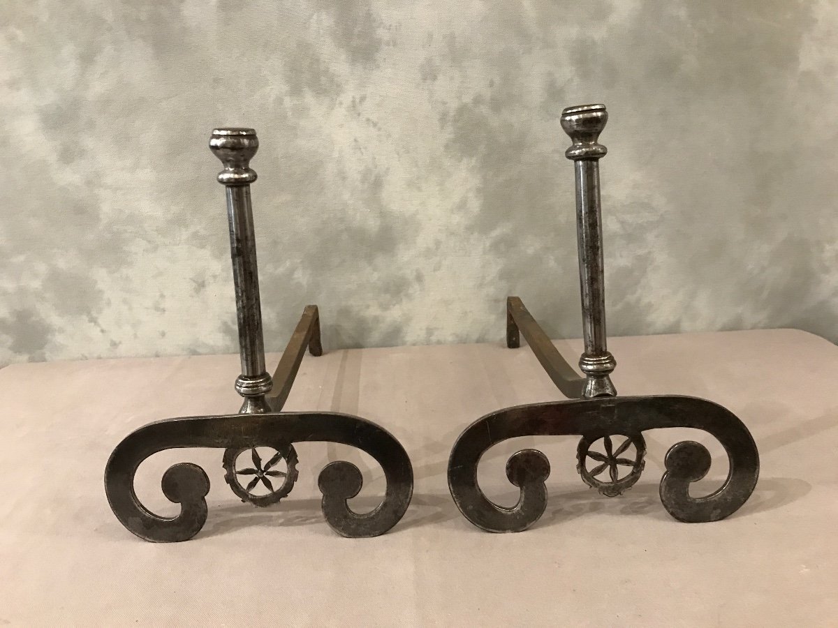 Pair Of 18th Century Wrought Iron Andirons -photo-3