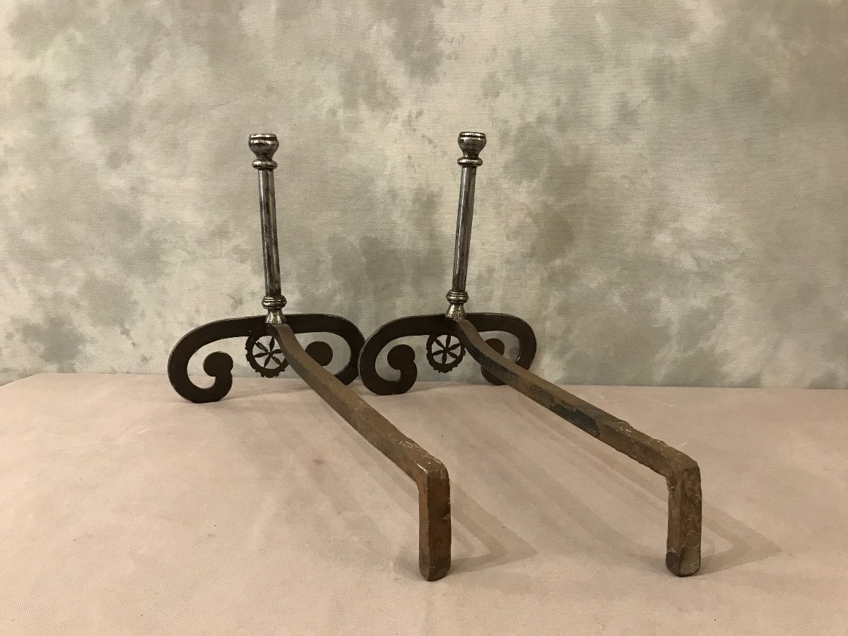 Pair Of 18th Century Wrought Iron Andirons -photo-1