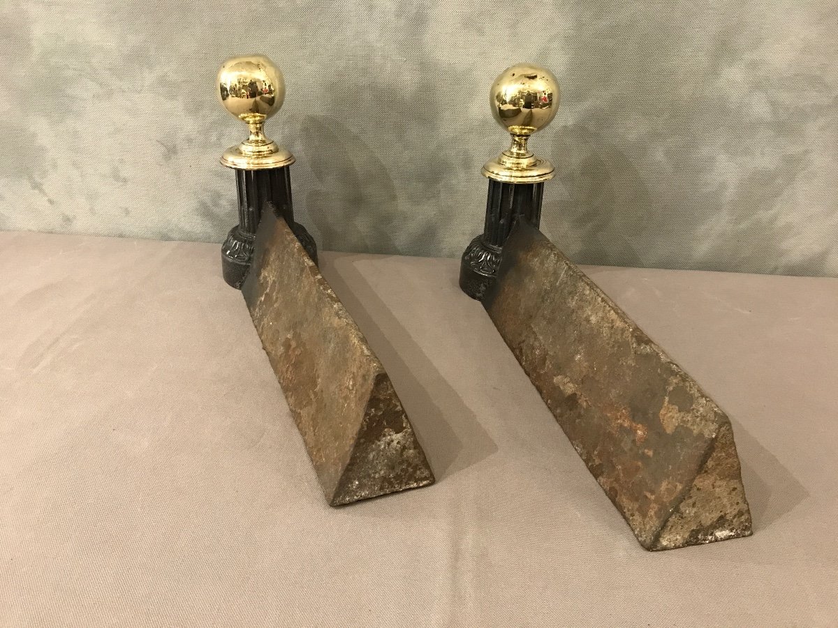 Pair Of 19th Century Cast Iron And Brass Andirons -photo-2