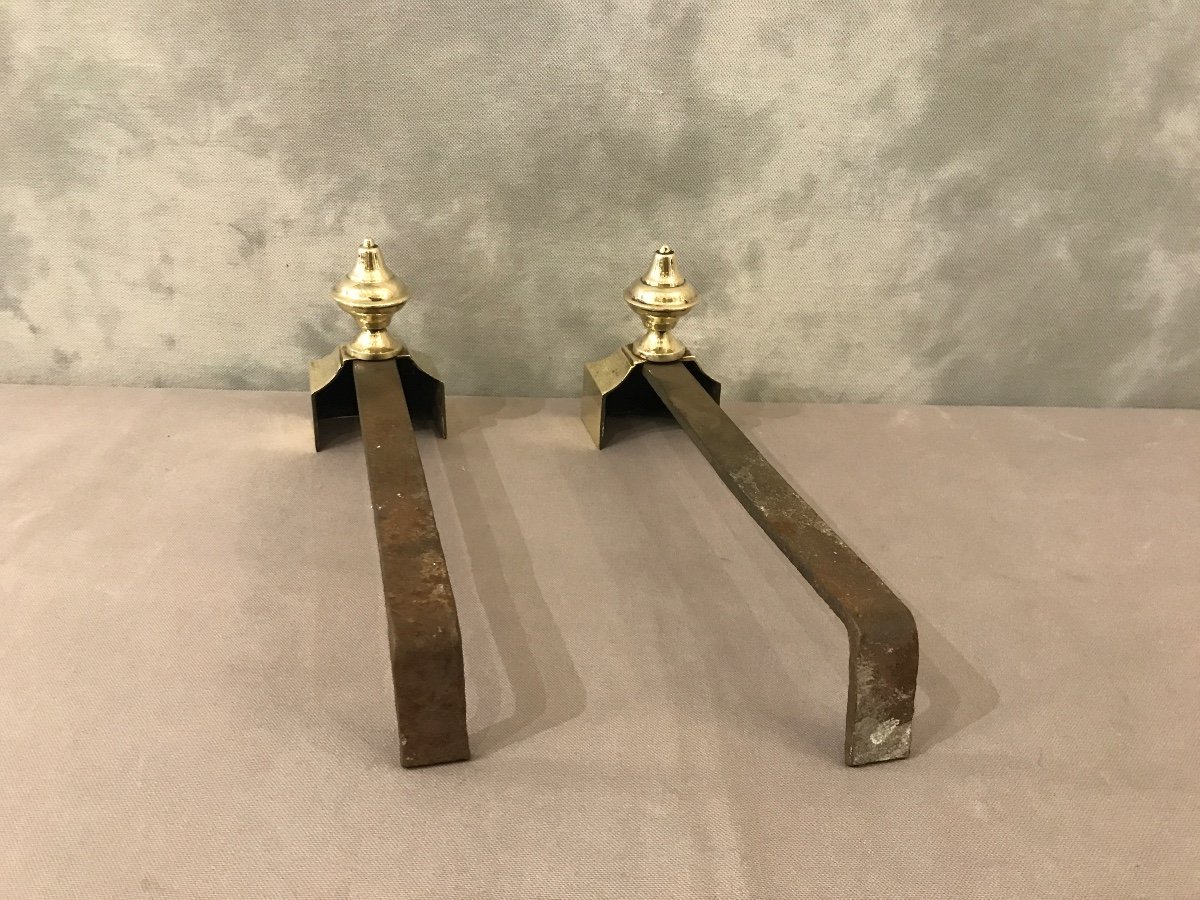 Small Antique Andirons In Polished Brass From The 19th Century -photo-1