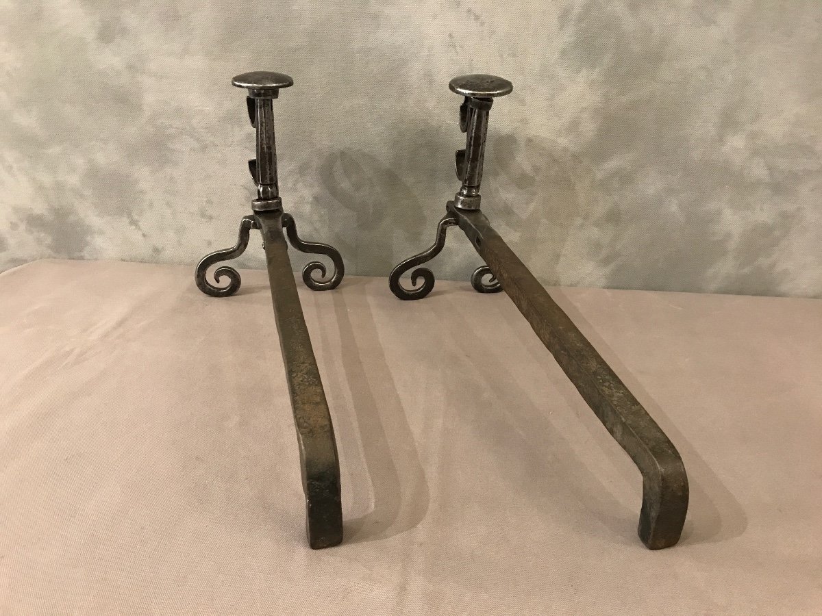 Pair Of Antique Wrought Iron Andirons From The 18th Century -photo-3