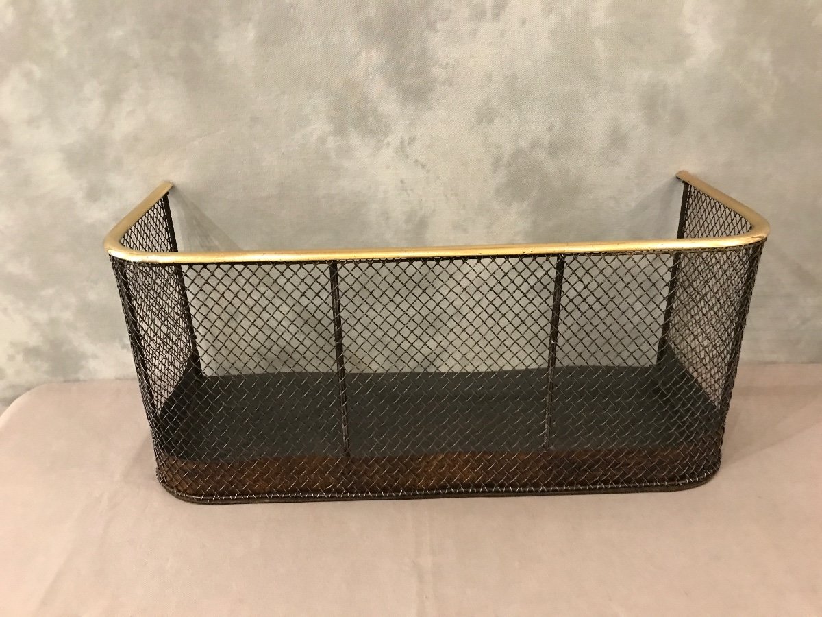 19th Century English Iron And Brass Edge Fireplace Grille -photo-2