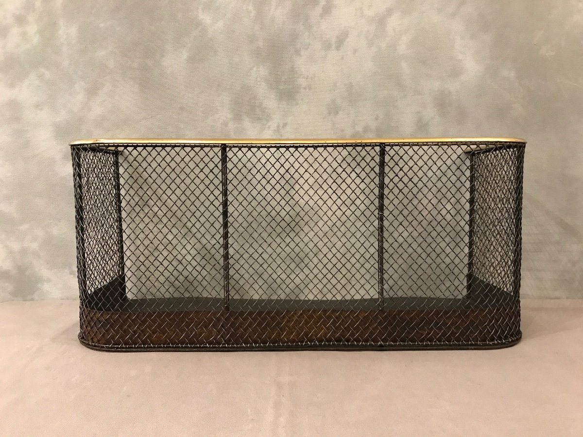 19th Century English Iron And Brass Edge Fireplace Grille 