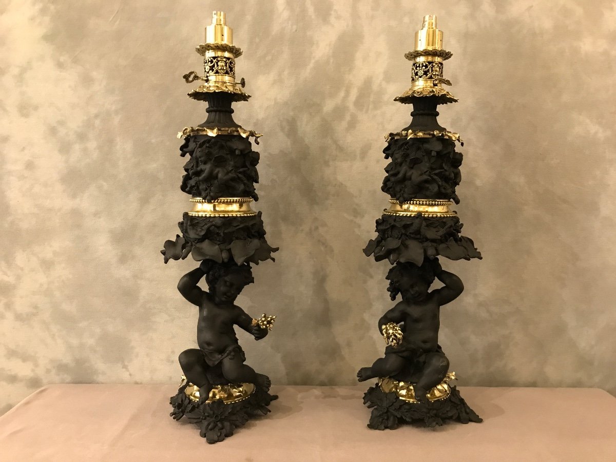 Beautiful Pair Of 19th Century Napoleon III Period Spelter Oil Lamps-photo-3