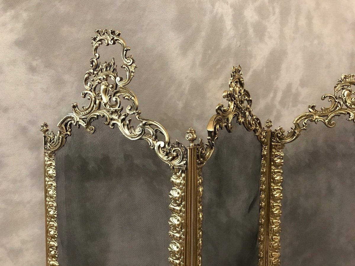 Beautiful Antique Fireplace Screen In Brass And Bronze From The 19th Century Napoleon III -photo-2