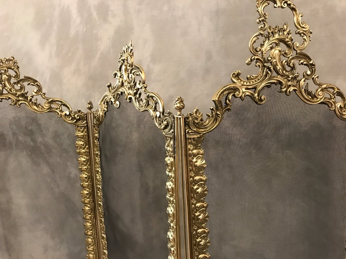 Beautiful Antique Fireplace Screen In Brass And Bronze From The 19th Century Napoleon III -photo-3