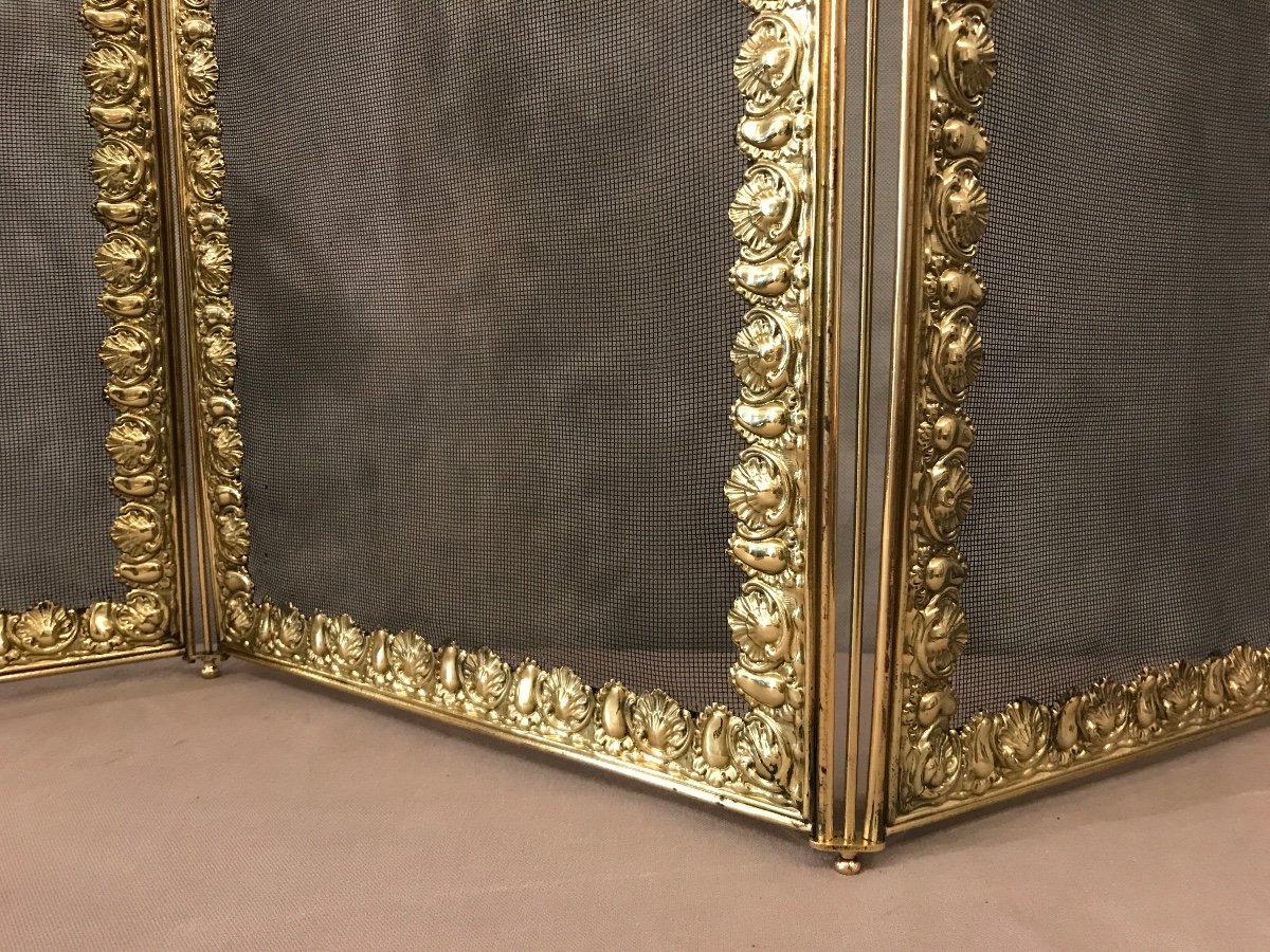 Beautiful Antique Fireplace Screen In Brass And Bronze From The 19th Century Napoleon III -photo-4