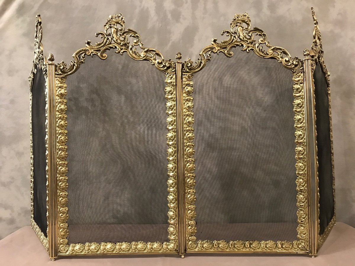 Beautiful Antique Fireplace Screen In Brass And Bronze From The 19th Century Napoleon III -photo-1