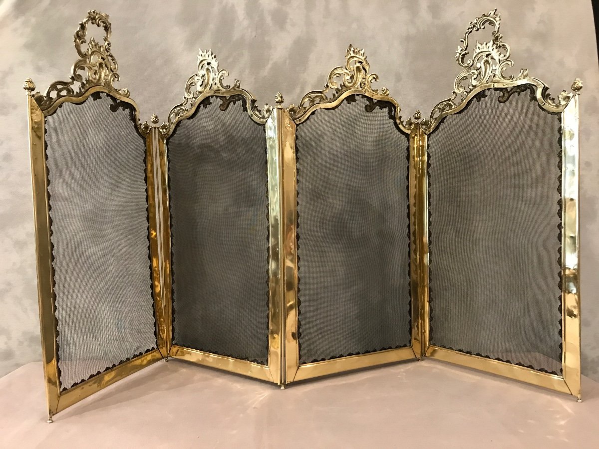 Beautiful Antique Fireplace Screen In Brass And Bronze From The 19th Century Napoleon III -photo-2