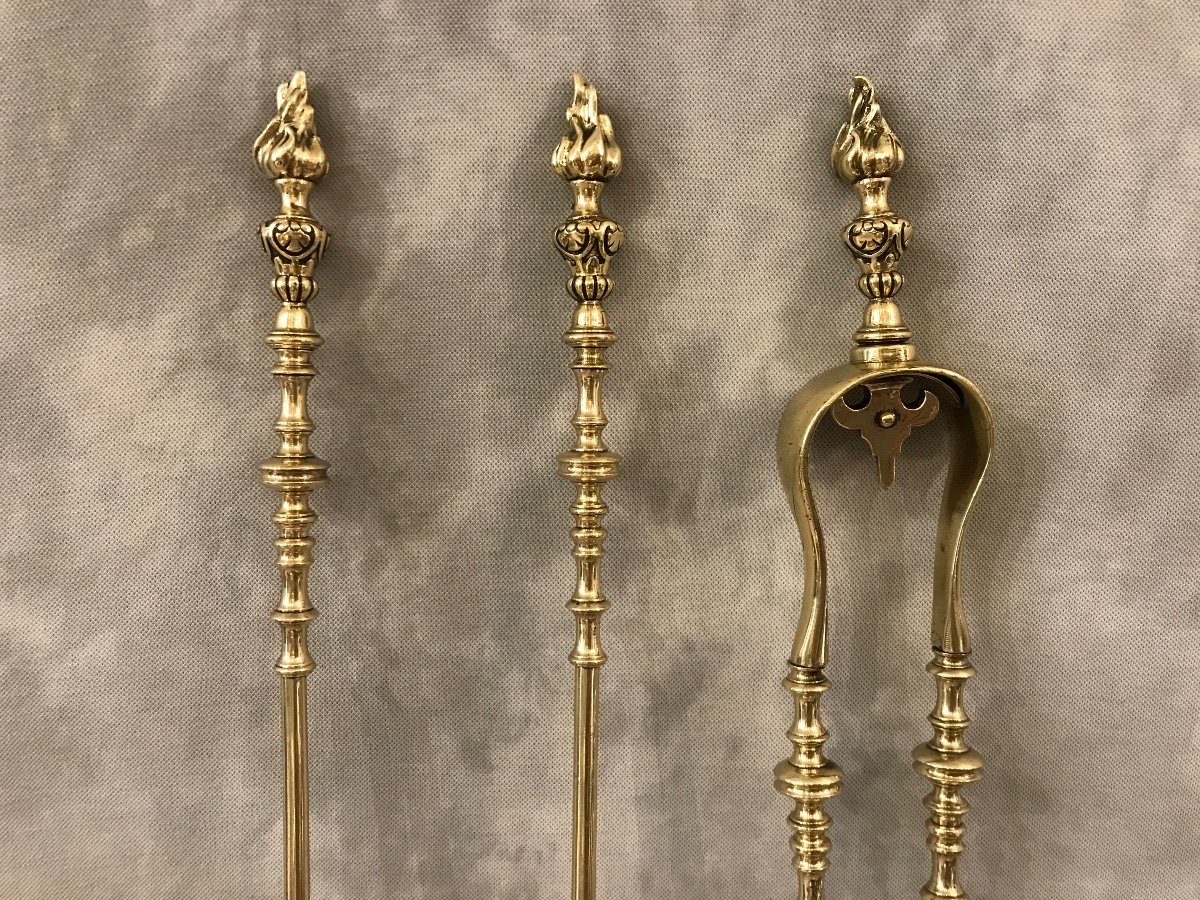 Large Antique Fireplace Accessory Pieces In Brass And Bronze From The 19th Century -photo-2