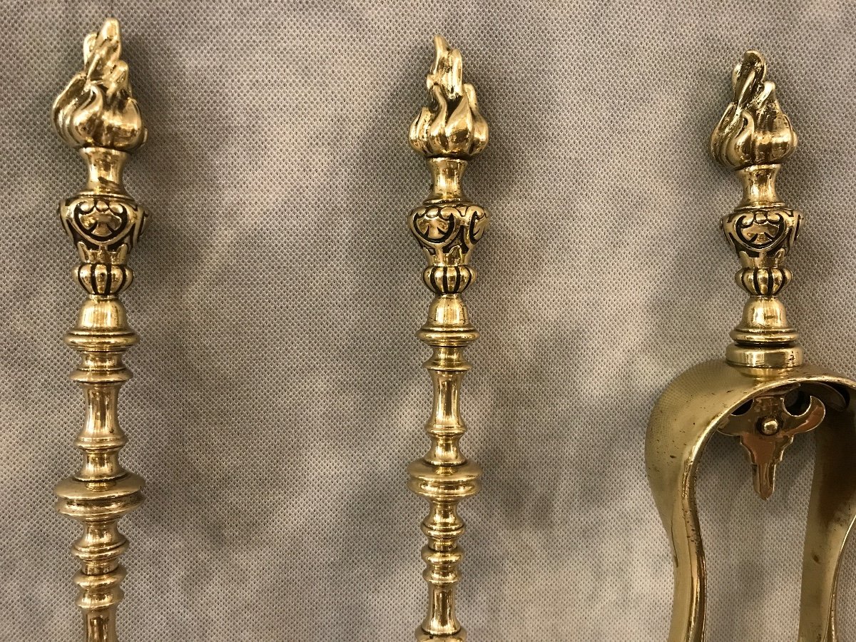 Large Antique Fireplace Accessory Pieces In Brass And Bronze From The 19th Century -photo-4