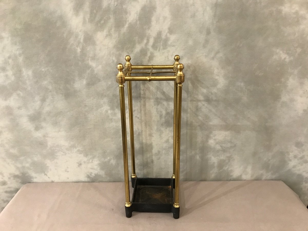 19th Century Square Brass Umbrella Stand -photo-4