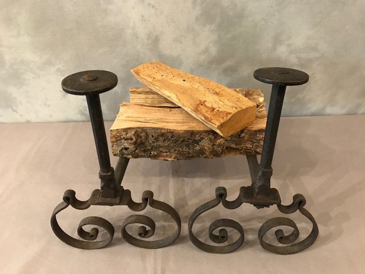 18th Century Rustic Wrought Iron Andirons -photo-2