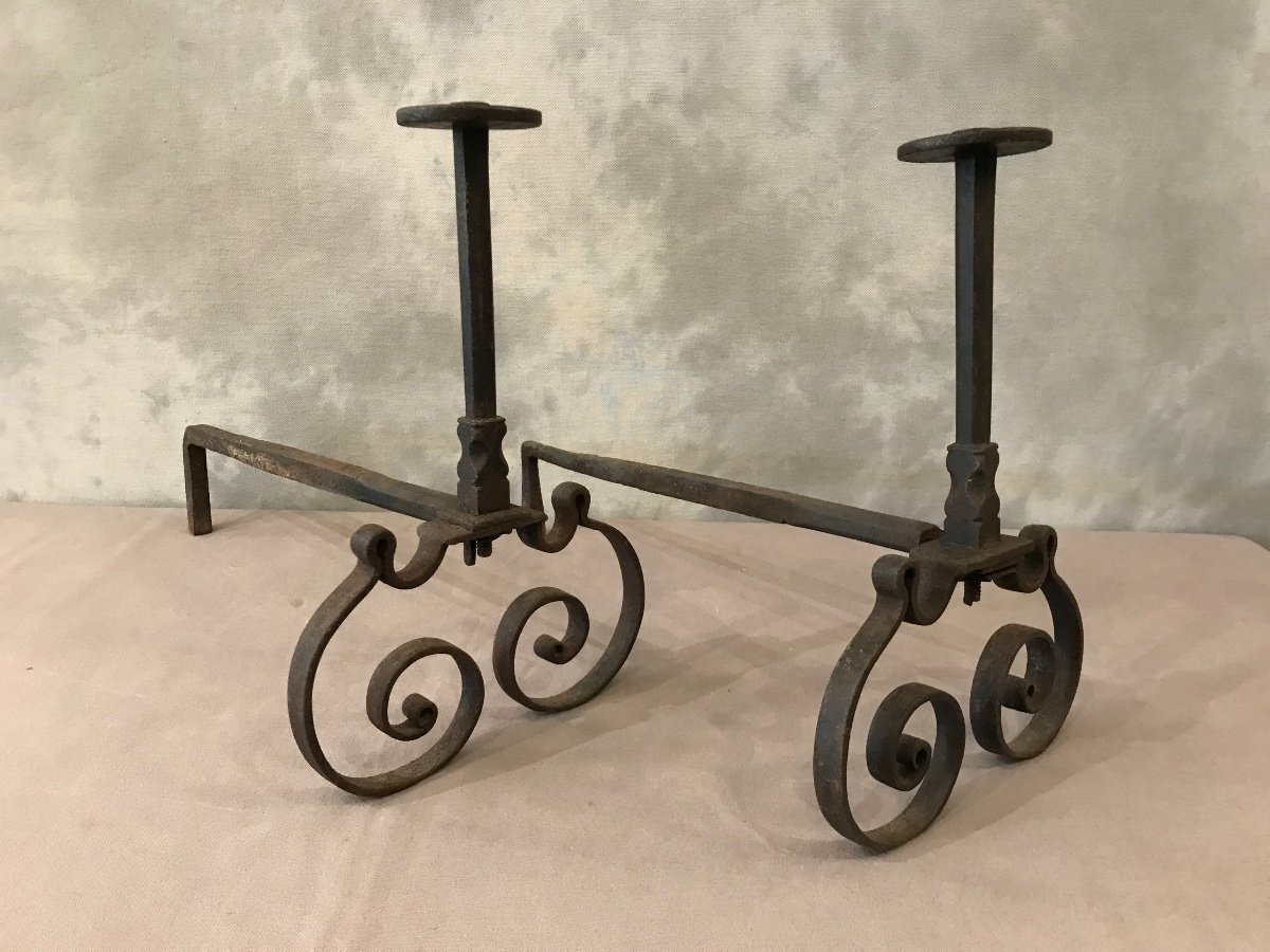 18th Century Rustic Wrought Iron Andirons -photo-4