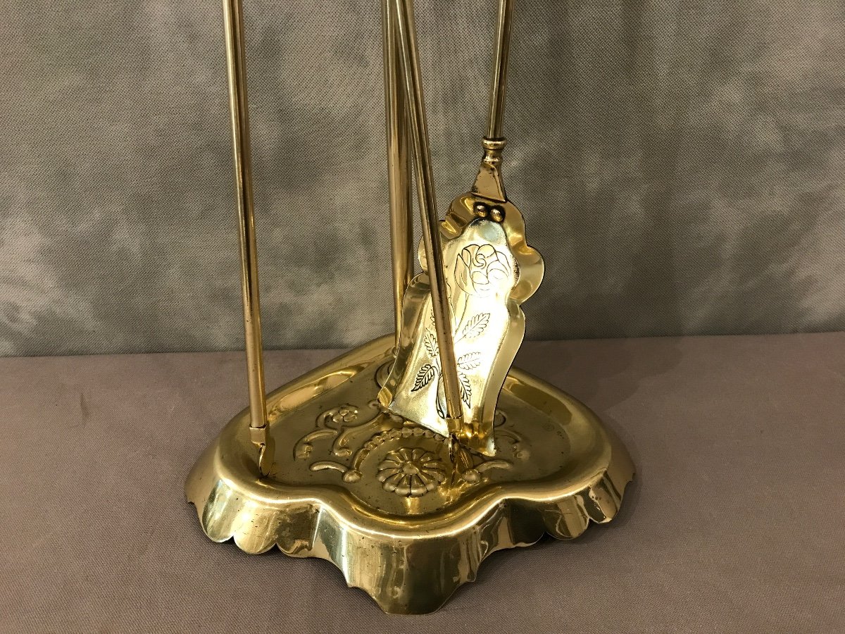 Antique Complete Fireplace Servant In Brass From The 19th Century -photo-3