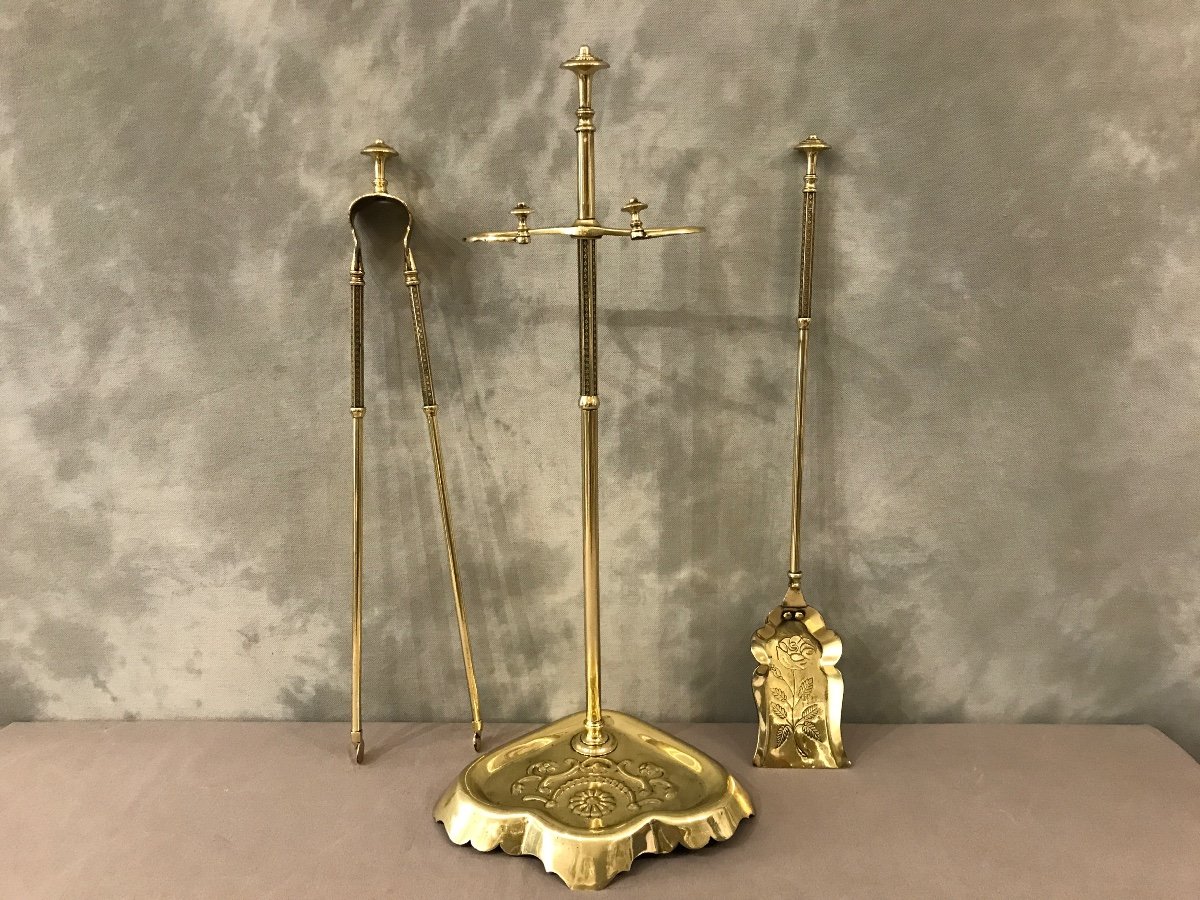 Antique Complete Fireplace Servant In Brass From The 19th Century -photo-4