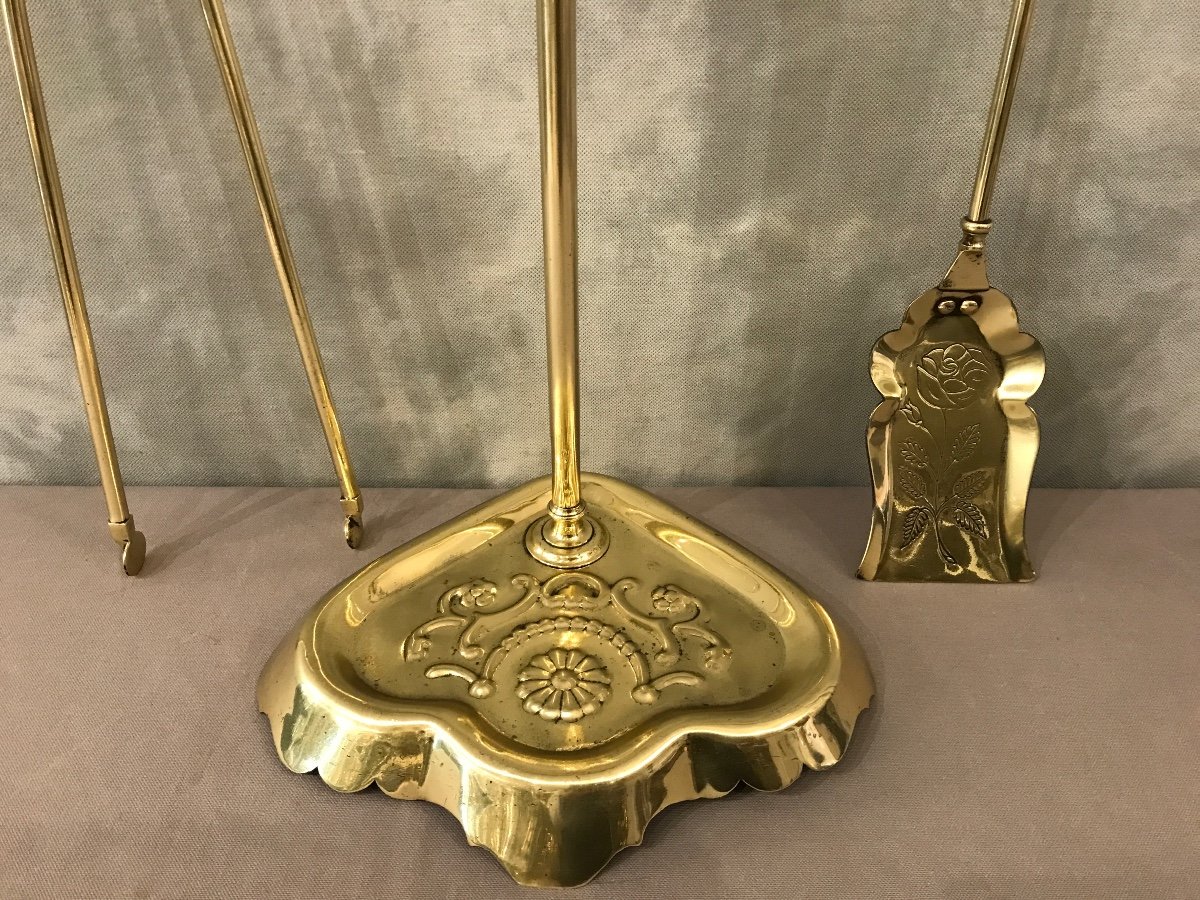 Antique Complete Fireplace Servant In Brass From The 19th Century -photo-1