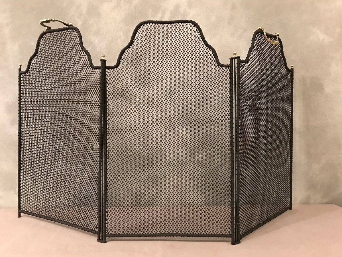 Antique Blackened Iron Fireplace Screen From The 19th Century 