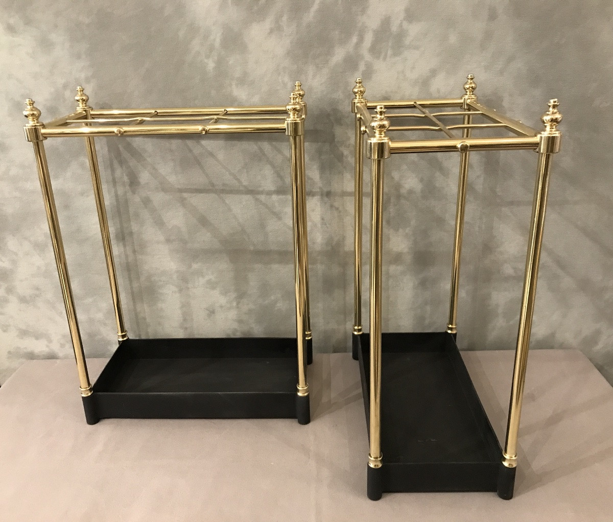 Pair Of Rectangular Brass Umbrella Stands From The Late 19th Century -photo-2