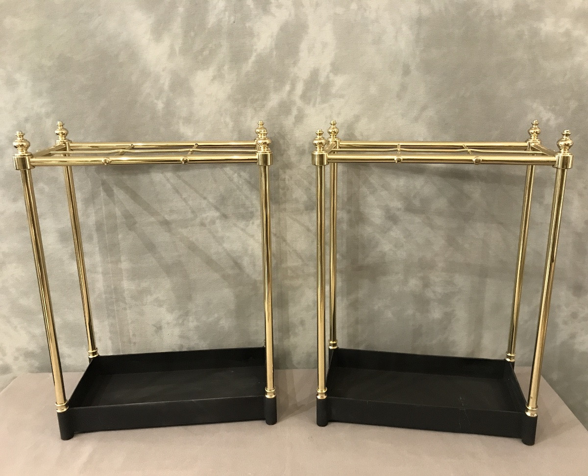 Pair Of Rectangular Brass Umbrella Stands From The Late 19th Century -photo-3