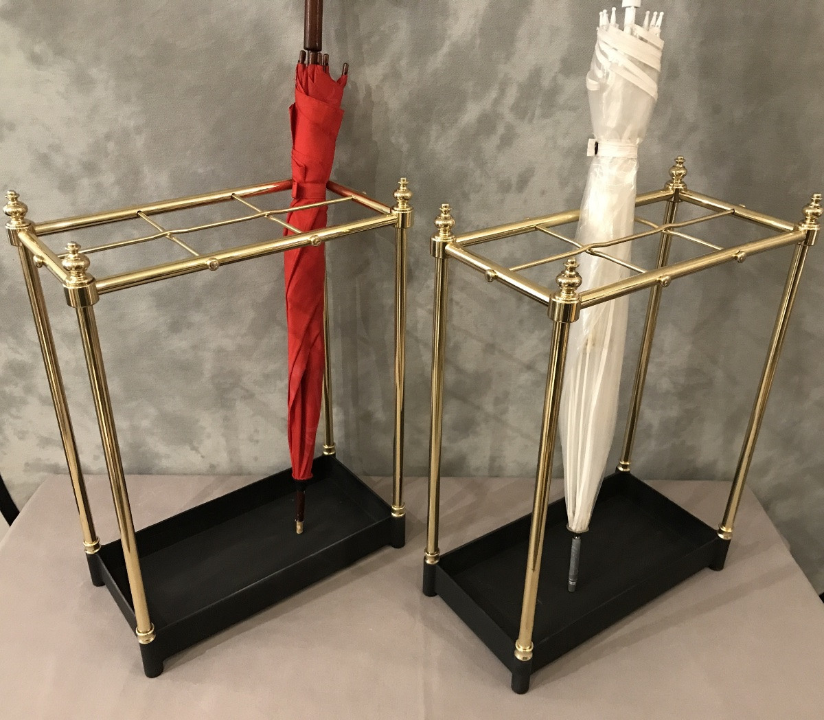 Pair Of Rectangular Brass Umbrella Stands From The Late 19th Century -photo-4