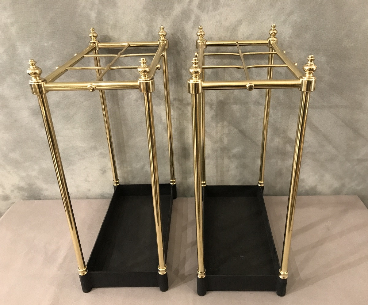 Pair Of Rectangular Brass Umbrella Stands From The Late 19th Century -photo-2