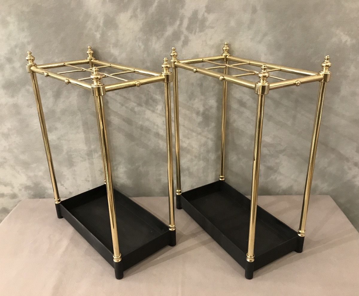 Pair Of Rectangular Brass Umbrella Stands From The Late 19th Century -photo-4