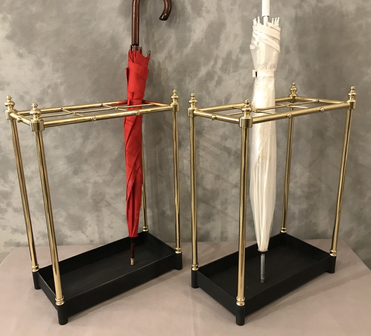 Pair Of Rectangular Brass Umbrella Stands From The Late 19th Century 