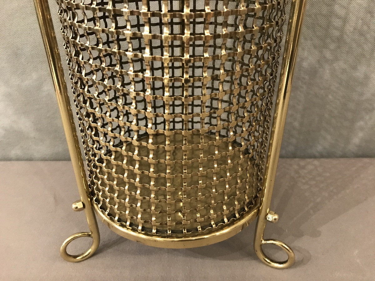 Brass Woven Wastepaper Basket, Wire Mesh, Circa 1940 -photo-1