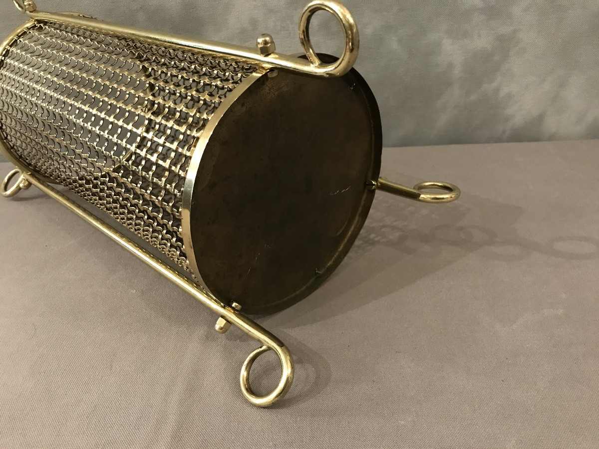 Brass Woven Wastepaper Basket, Wire Mesh, Circa 1940 -photo-2