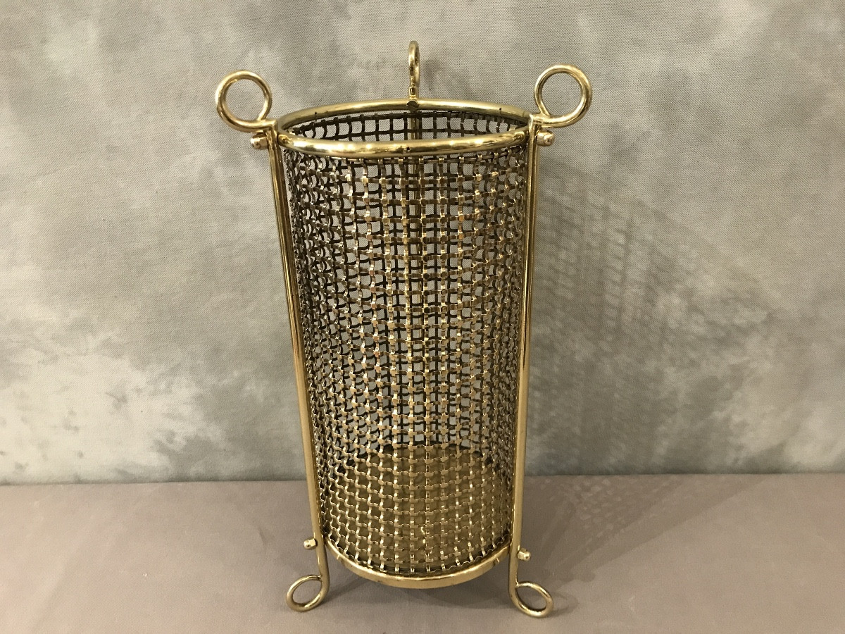 Brass Woven Wastepaper Basket, Wire Mesh, Circa 1940 