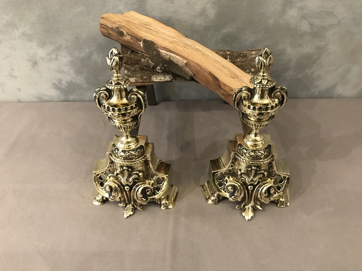 Pair Of Antique Bronze Firedogs From The 19th Century In The Transition Style -photo-2