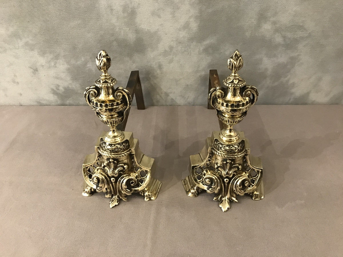 Pair Of Antique Bronze Firedogs From The 19th Century In The Transition Style -photo-3