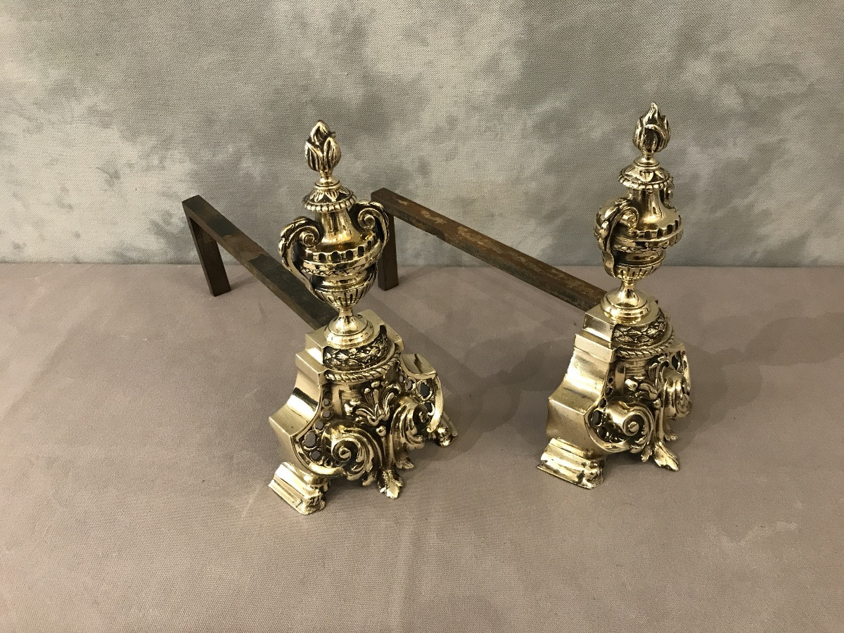 Pair Of Antique Bronze Firedogs From The 19th Century In The Transition Style -photo-4