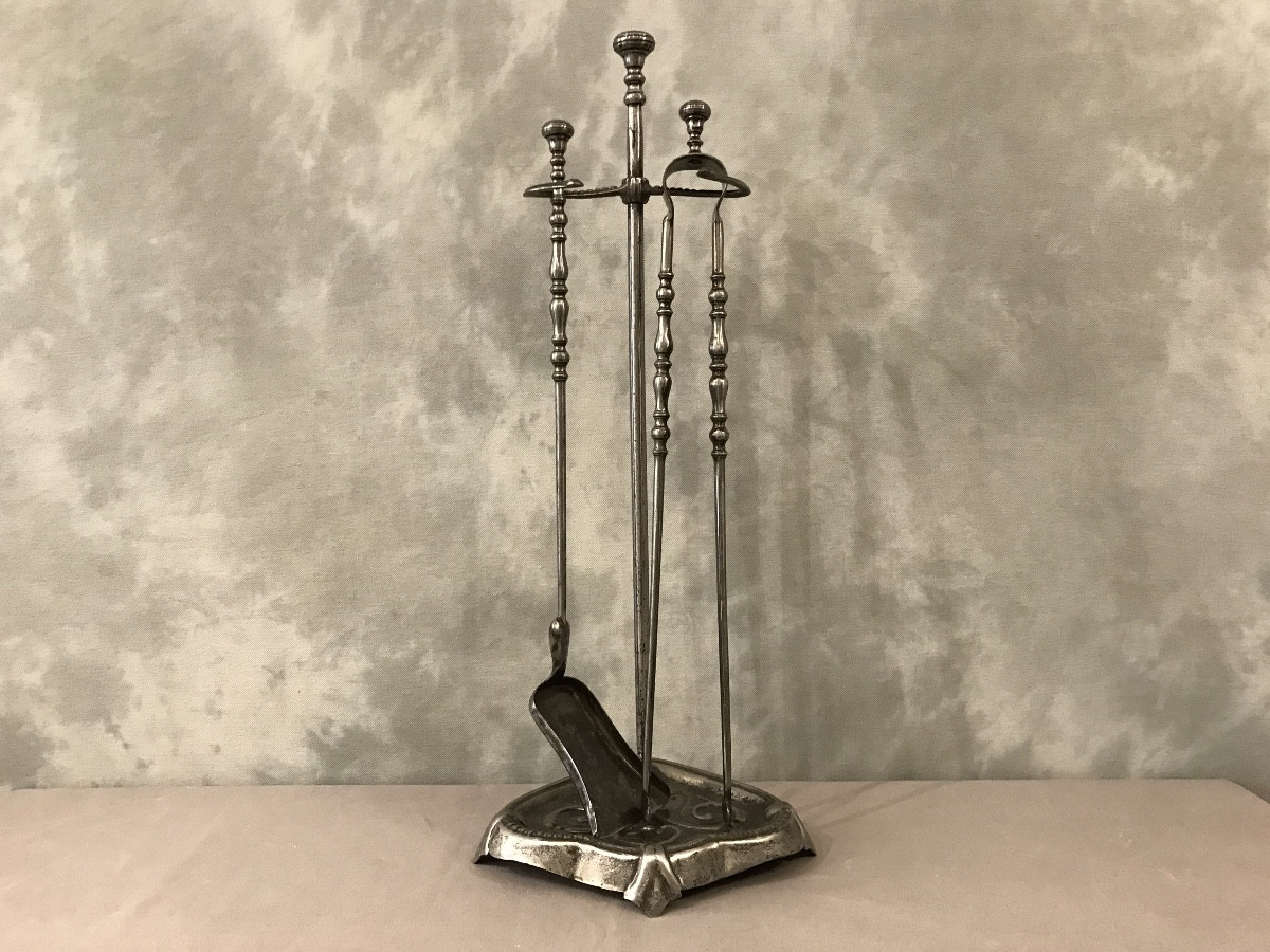 Antique Polished Iron Fireplace Servant From The 19th Century 