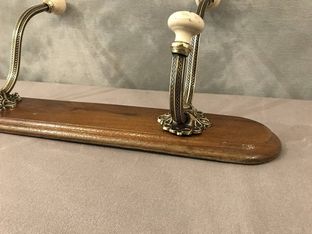 Porte Manteaux En Laiton Sur Bois D’époque Fin 19 ème -photo-4