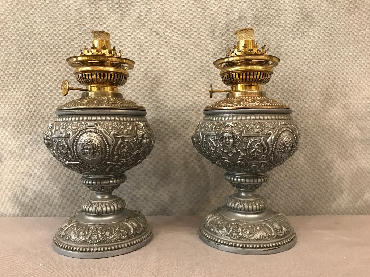 Pair Of Oil Lamps 19th