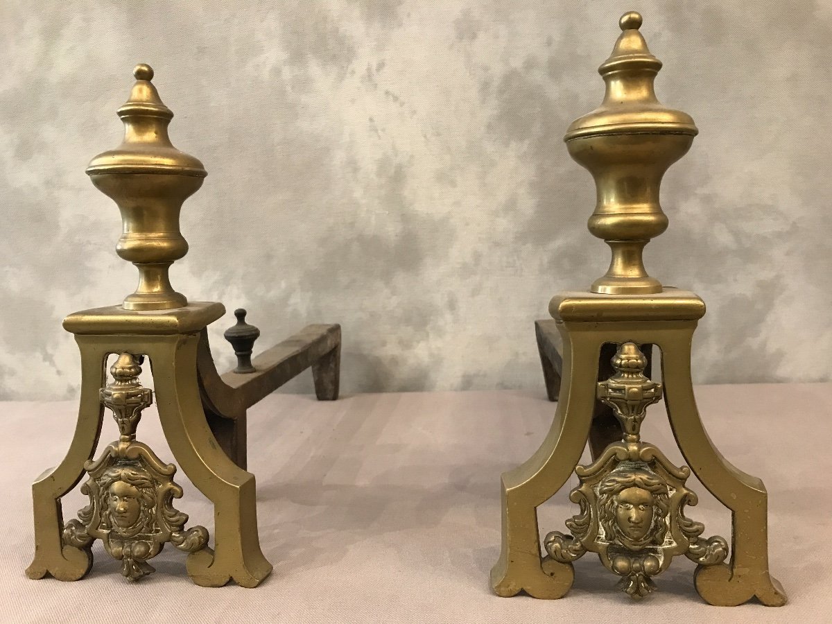 Pair Of Chenets Period Restoration 19th Brass-photo-3