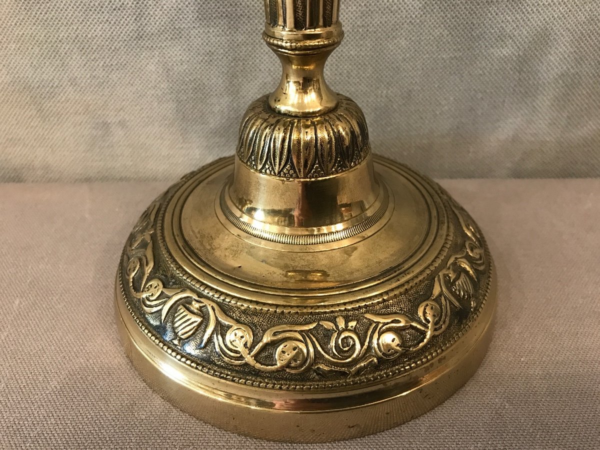 Pair Of Candlesticks Polished Brass And Varnish 19th-photo-2