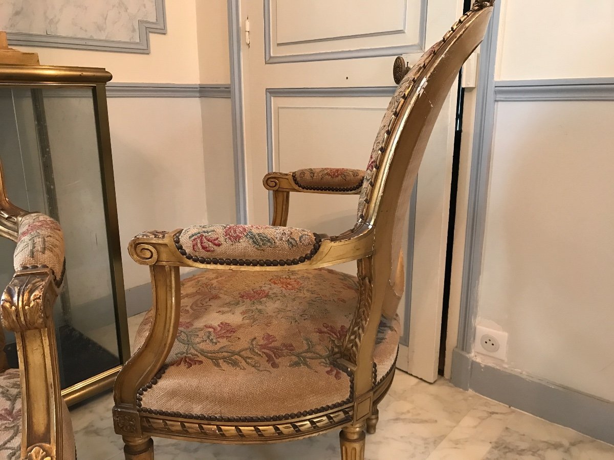 Salon En Bois Doré et sculpté De Style Louis XVI Napoléon III-photo-6