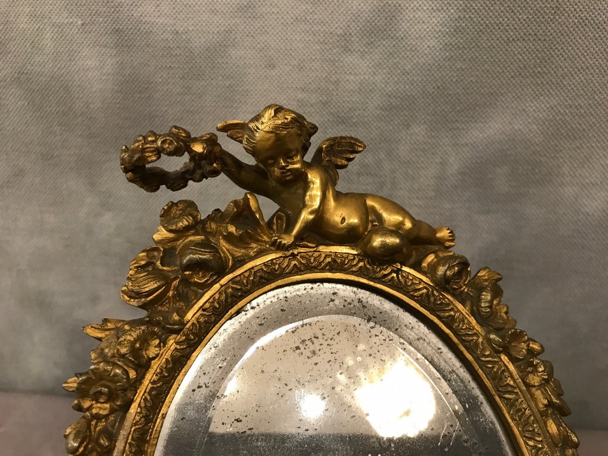 Petit Miroir ancien En Bronze Doré d'époque 19ème-photo-4